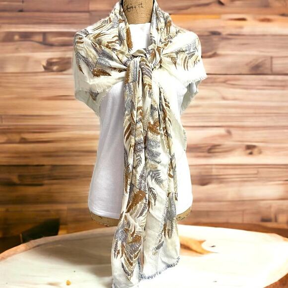 LOFT Scarf Wrap Shawl Womens Oversized Lightweight Leaf Print Casual - Picture 1 of 6